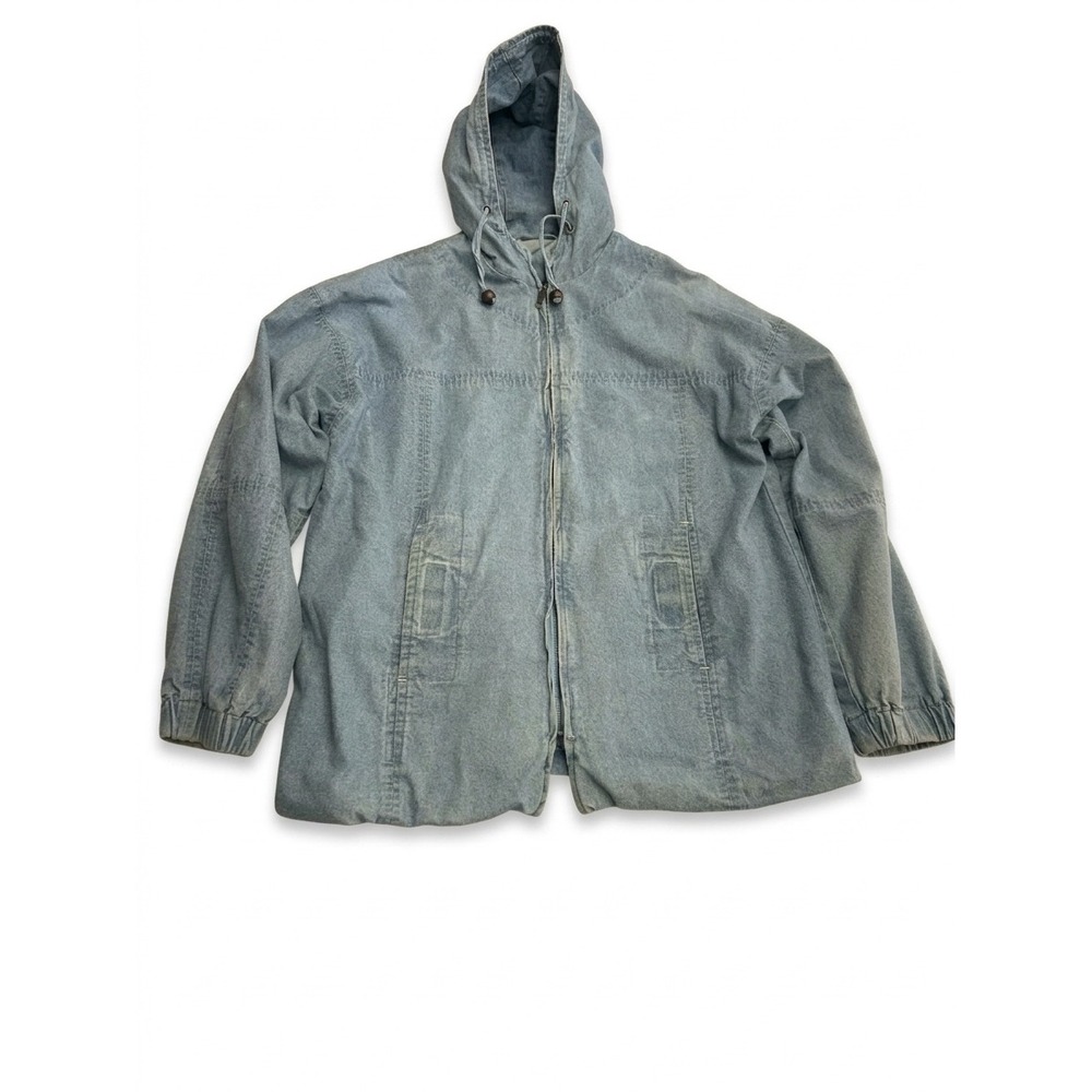 Izzi Denim Hooded Jacket Mens Size M Light Blue Vintage Zip Up Rugged